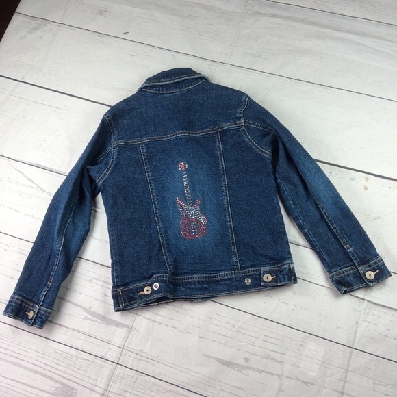 Osh Kosh B'gosh Girls Denim Jacket Size 6X Sequined Guitar On Back - Picture 3 of 13